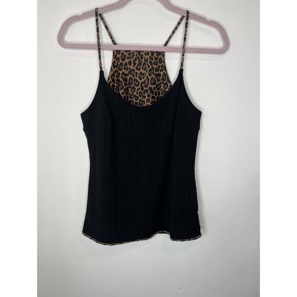 Reversible Tank Top Blouse Black And Leopard Print Size M - Picture 2 of 8